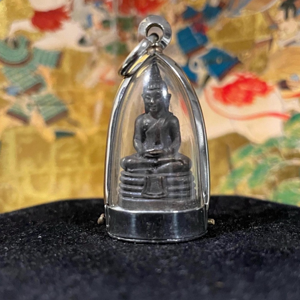 Phra LP Sothon Thai Temple Amulet in Steel and Lucite Pendant Case
